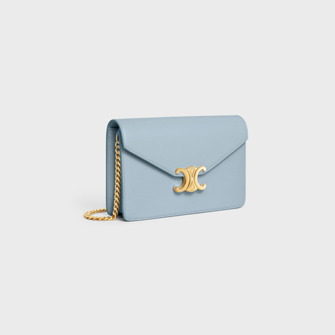 WALLET ON CHAIN MARGO IN SHINY CALFSKIN PALE BLUE - Image 2